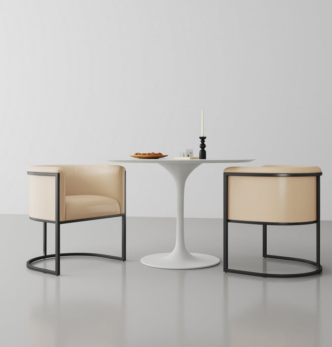 Cosmopolitan Mid-Century Modern Vegan Leather Metal Dining Chair in Tan - Set of 2 