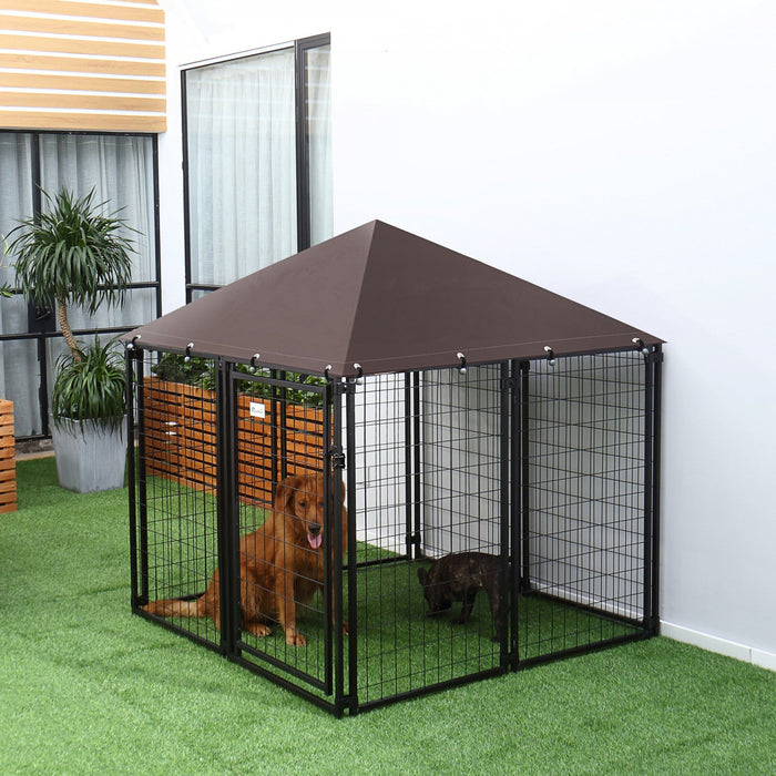 Pawhut Lockable Dog House Kennel With Water-resistant Roof For Small And Medium Sized Pets, 4.6' X 4