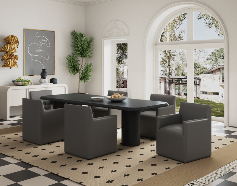 Anna Square Modern Vegan Leather Armchair in Graphite - Set of 2 