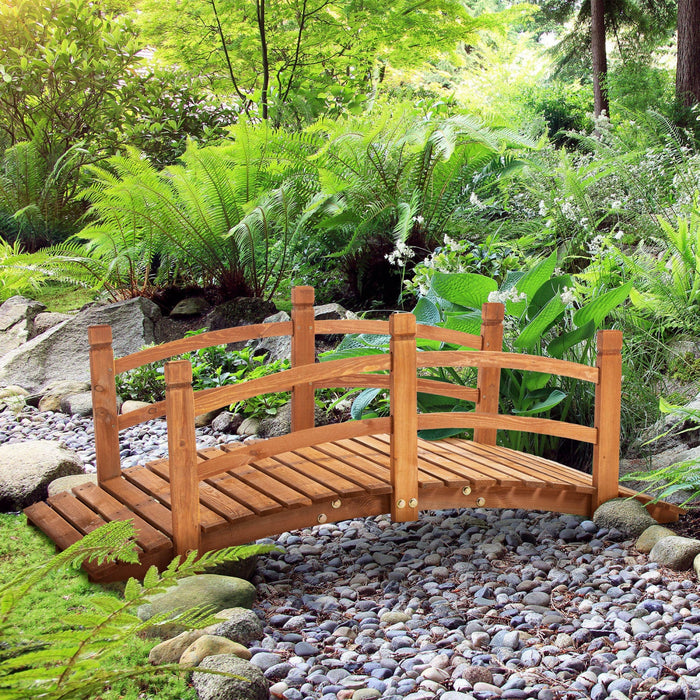 Outsunny 5ft Wooden Garden Bridge Classic Arc Footbridge With Guardrails For Stream Pond Walkway, Or