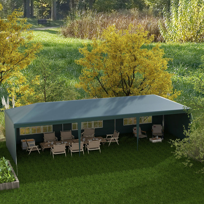 Outsunny 10' X 29' Party Tent, Canopy Tent With Sidewalls And Large Transparent Windows For Garden, 