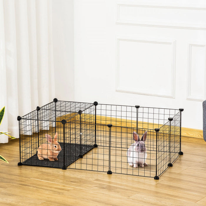 Pawhut Pet Playpen Small Animal Cage With 16 Panels, Portable Metal Wire Pet Fence With Door, Non-sl