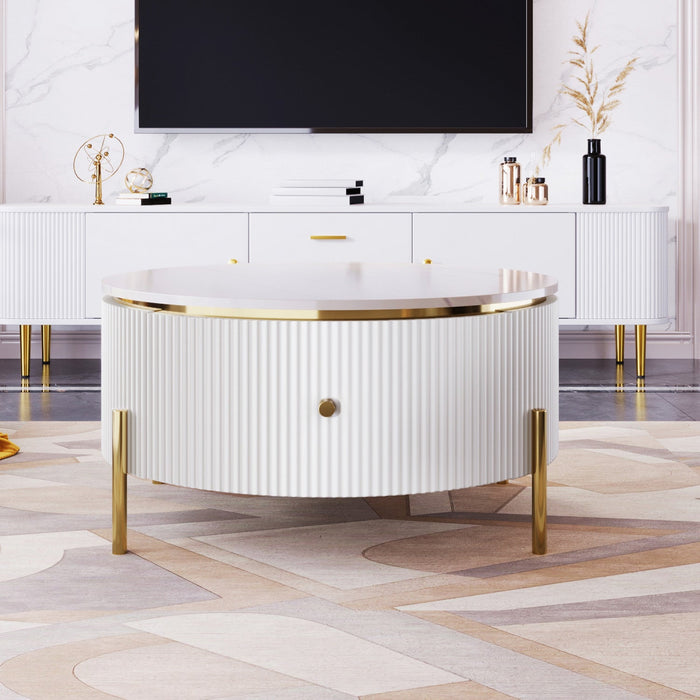 Nelson 31.5\" Modern Round Coffee Table With 2 Storage Drawers - White 