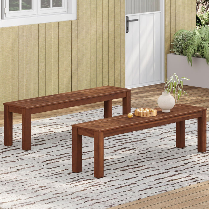 Georgia 61.75\" Slatted Acacia Wood Bench Set Of 2 - Dark Brown 