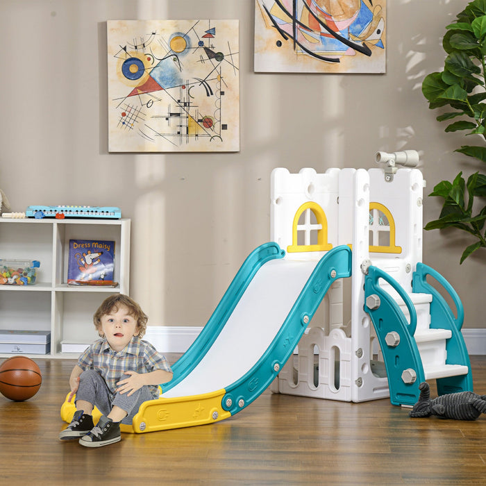 Qaba Toddler Slide, 4 In 1 Slide For Kids Aged 1-3 Years With Basketball Hoop, Climber, Telescope, S
