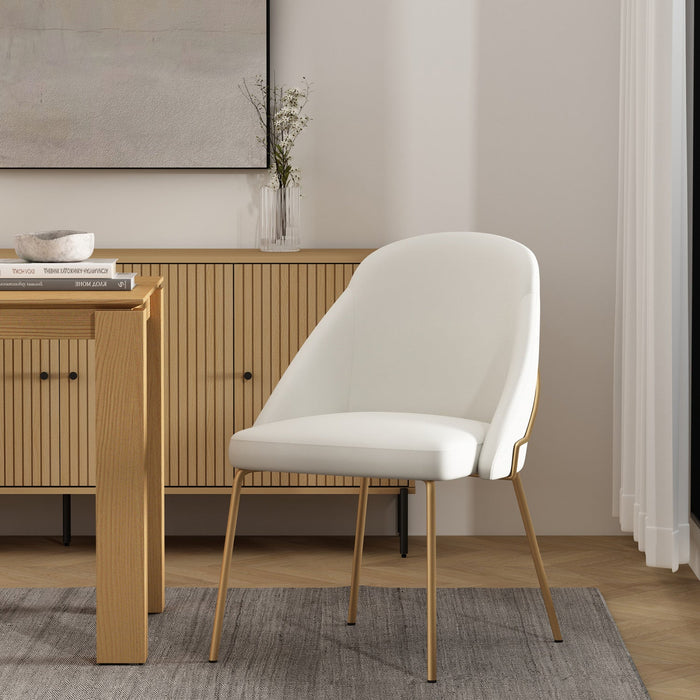 Gracie Modern Metal Vegan Leather Dining Chair in White and Gold 