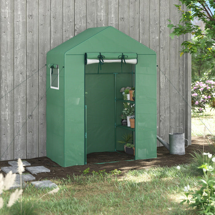 Outsunny Walk-in Mini Greenhouse With Mesh Door & Windows, Portable Garden Green House With 3 Tier S