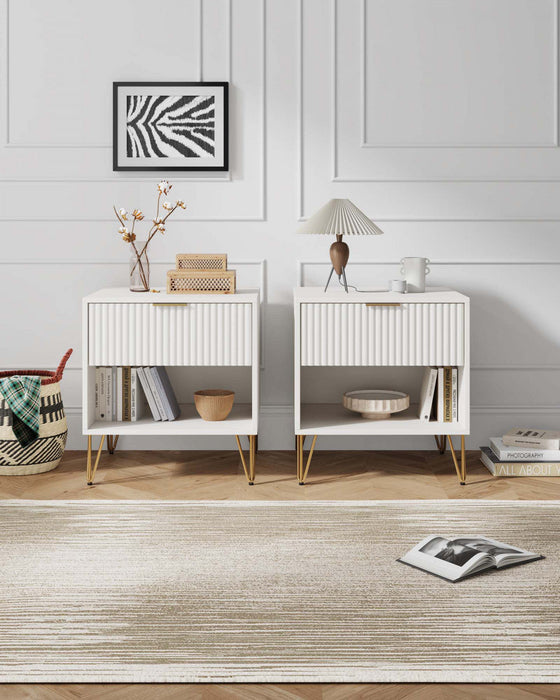 Dumbo Modern 20\" Fluted Nightstand in White (1-Drawer) - Set of 2 