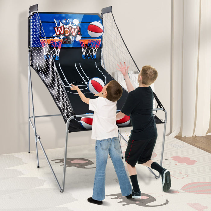 Costway Dual Shot Basketball Arcade Game With 8 Game Modes Electronic Scoring Blue