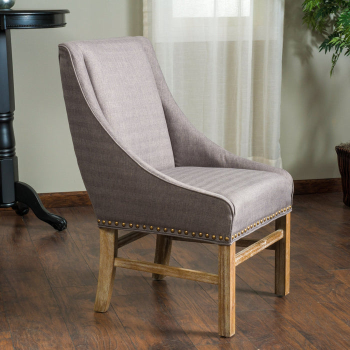 Lance Nailhead Trim Upholstered Fabric Dining Chair - Brown, Grey 