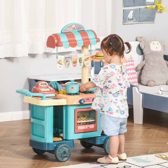 Qaba 50 Pcs Kids Fast Food Shop Cart Pretend Playset Multi-functional Kitchen Supermarket Toys Troll