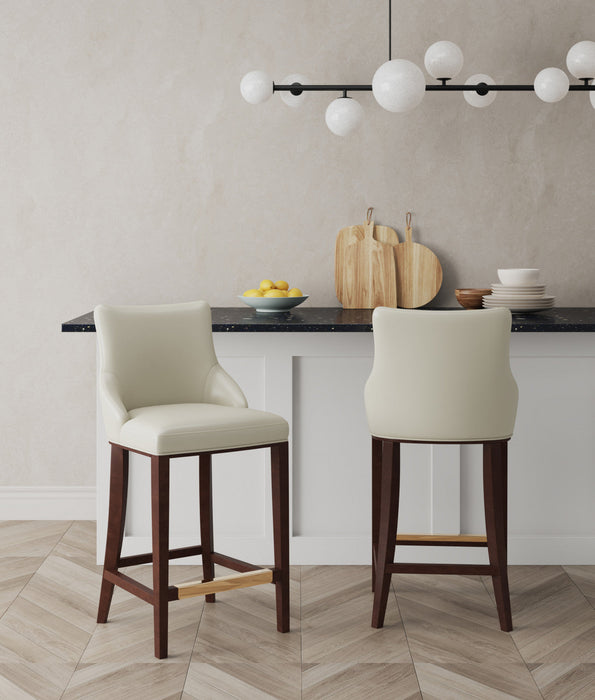 Shubert Modern Wood Upholstered Barstool in Ivory - Set of 2 