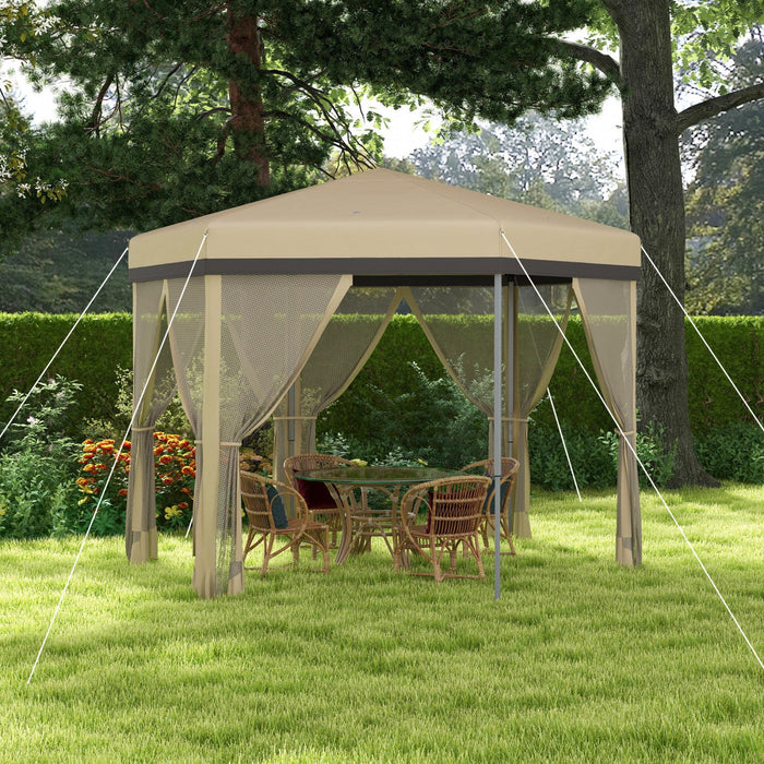 Outsunny 12x12 Pop Up Canopy Tent, Hexagon Gazebo With Mosquito Netting, Carry Bag, Stakes, Ropes, H