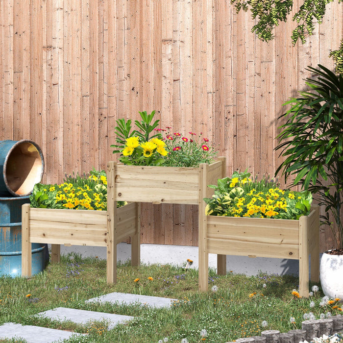 Outsunny 3-tier Raised Garden Bed, Elevated Planter Boxes, Freestanding Wooden Plant Stand For Veget