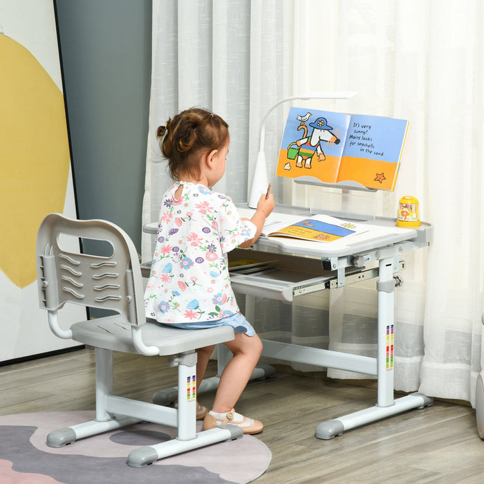 Qaba Kids Desk And Chair Set Height Adjustable Student Writing Desk Children School Study Table With