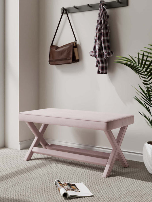 Abigail Mid-Century Modern Upholstered Velvet Accent Bench in Pink 