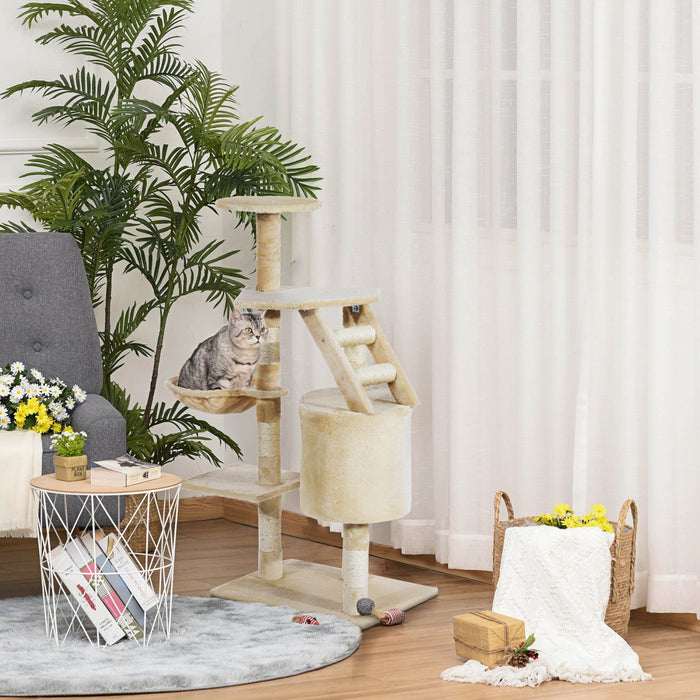 Pawhut 49\" Cat Tree With Hammock, Cat Condo Tower With Scratching Post For Indoor Cats, Beige
