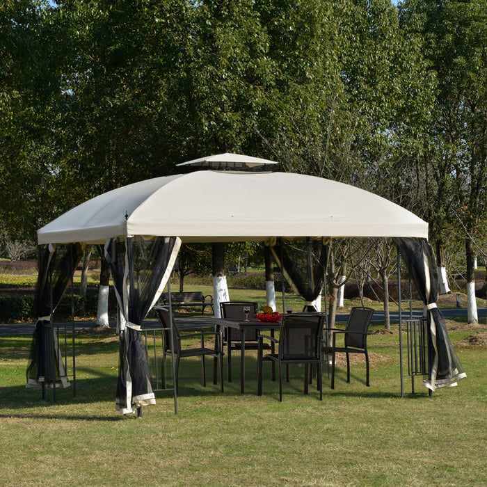 Outsunny 12' X 10' Outdoor Patio Gazebo Canopy With Double Tier Roof, Removable Mesh Sidewalls, Tria