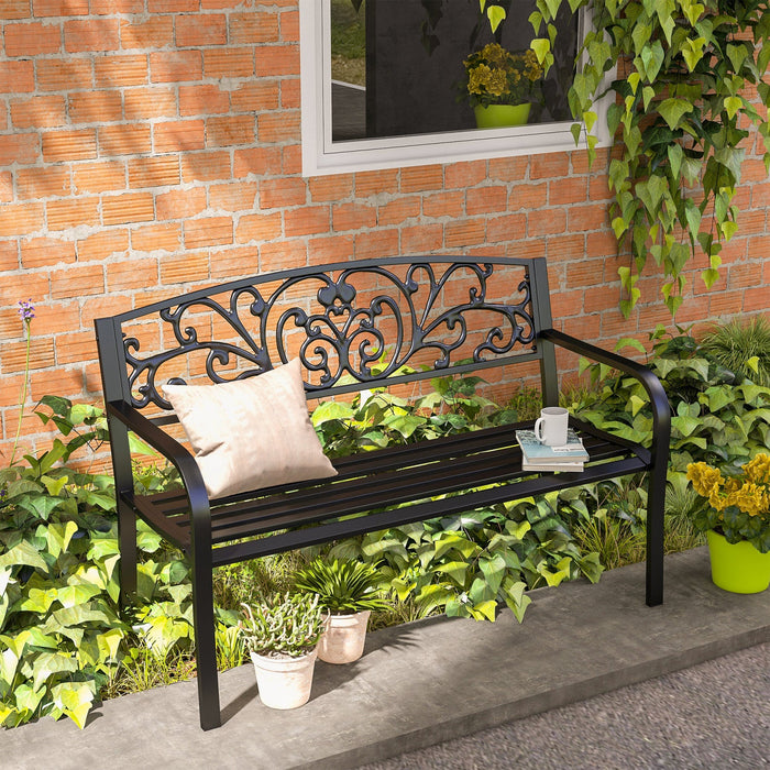 Outsunny 50" 2-seater Garden Bench Chair For Yard, Lawn, Porch, Black