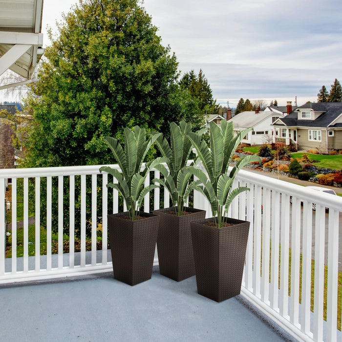 Outsunny Set Of 3 Tall Planters With Drainage Hole, Outdoor & Indoor Flower Pot Set For Front Door, 