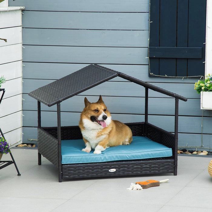 Pawhut Elevated Rattan Dog Bed Pet Home Indoor Outdoor Wicker Dog Cot Dog House Pet Furniture Sofa B