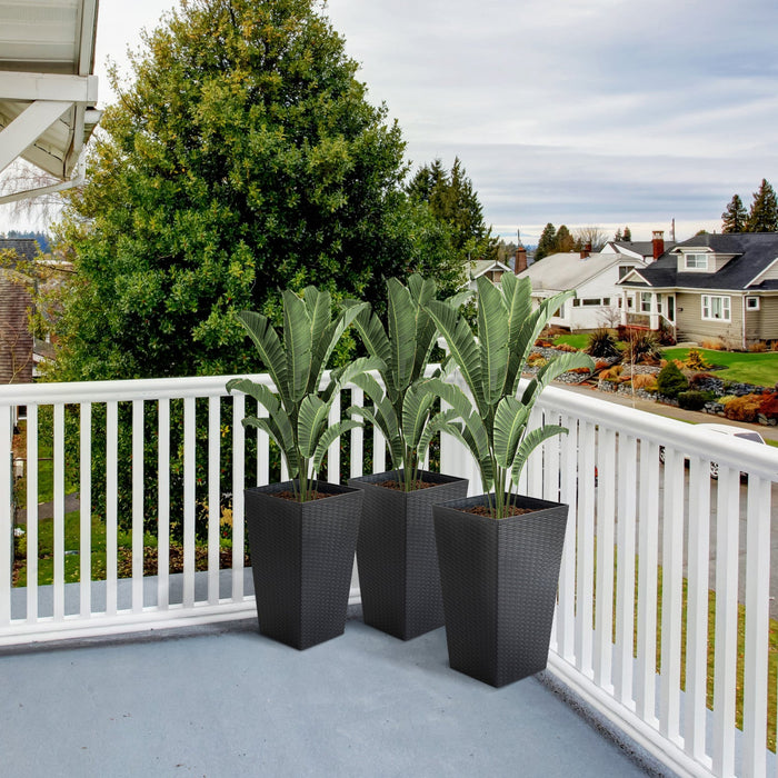 Outsunny Set Of 3 Tall Planters With Drainage Hole, Outdoor & Indoor Flower Pot Set For Front Door, 