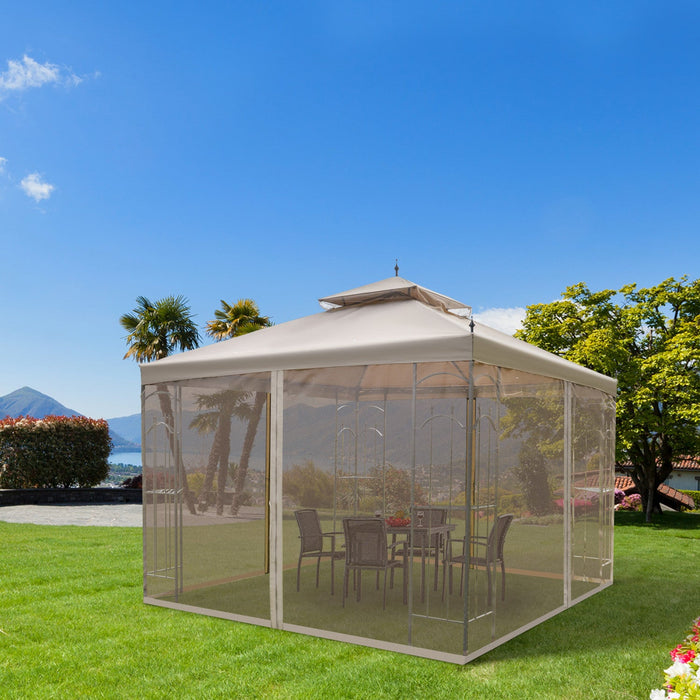 Outsunny 10' X 10' Steel Outdoor Patio Gazebo Canopy With Removable Mesh Curtains, Display Shelves, 