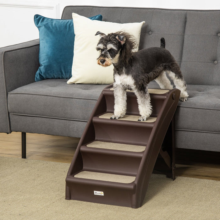 Pawhut 4-level Portable Dog Stairs, Foldable Dog Steps For Small Dogs, Lightweight Cat Steps, With N