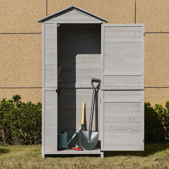 Outsunny 36\" X 25\" X 79\" Outdoor Wooden Garden Shed, 4 Tiers Tool Shed Organizer With 3 Shelves, Han