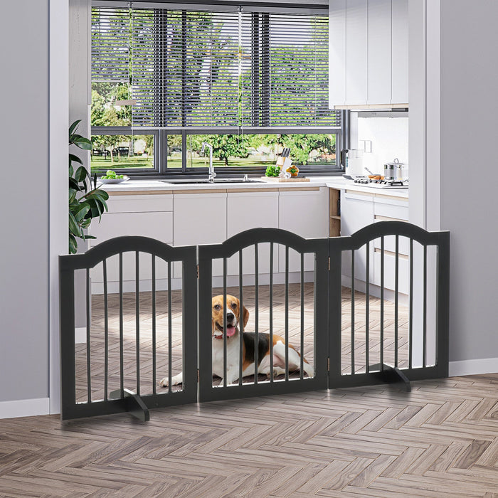 Pawhut Freestanding Pet Gate For Dogs 24\" Tall Foldable Dog Gates Indoor Wooden Barrier 3 Panels Wit