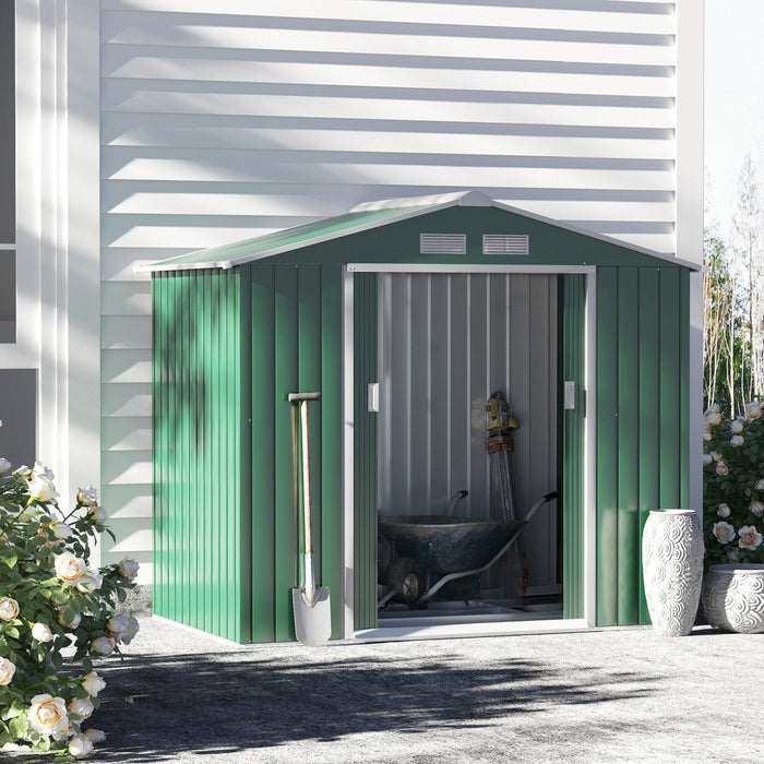 Outsunny 7' X 4.3' X 6.1' Garden Storage Shed Outdoor Patio Yard Metal Tool Storage House W/ Steel F