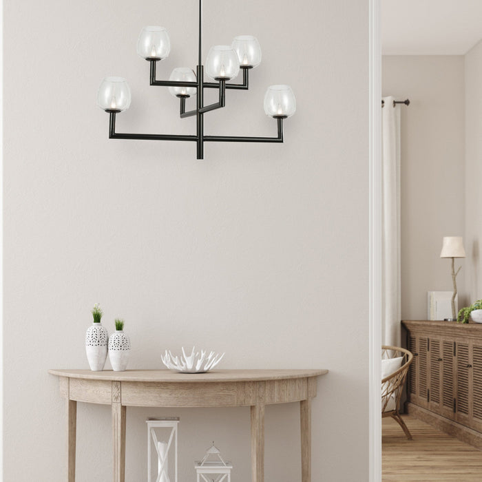 Dainolite Nora 6 Light Chandelier Matte Black Clear Glass Lamp