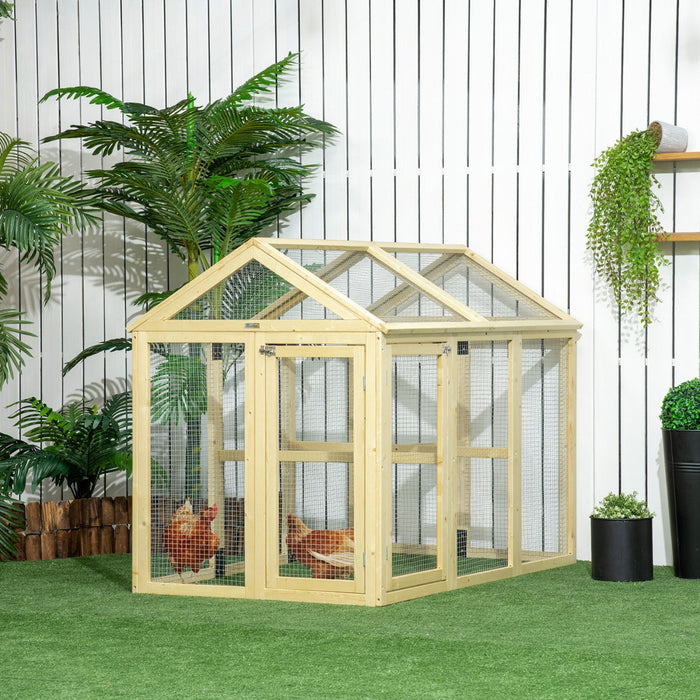 Pawhut Chicken Run, Wooden Large Chicken Coop with 3 Perches and 2 Doors, Outdoor Poultry Cage for Backyard, Farm, for 1-3 Poultry, Rabbits, Ducks, 55" x 35" x 42"