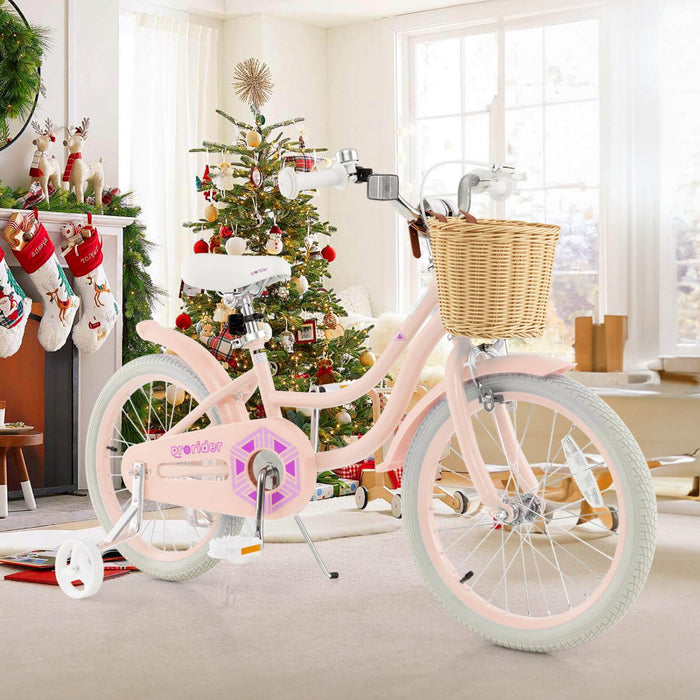 Costway 18" Kid's Bike With Training Wheels Adjustable Handlebar Seat Handbrake Pink