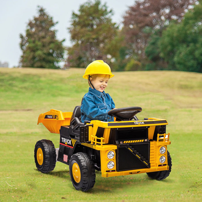 Qaba Kids Powered Ride-On Dump Truck, 12v Ride On Car Construction Vehicle With Electric Dump Bed, S