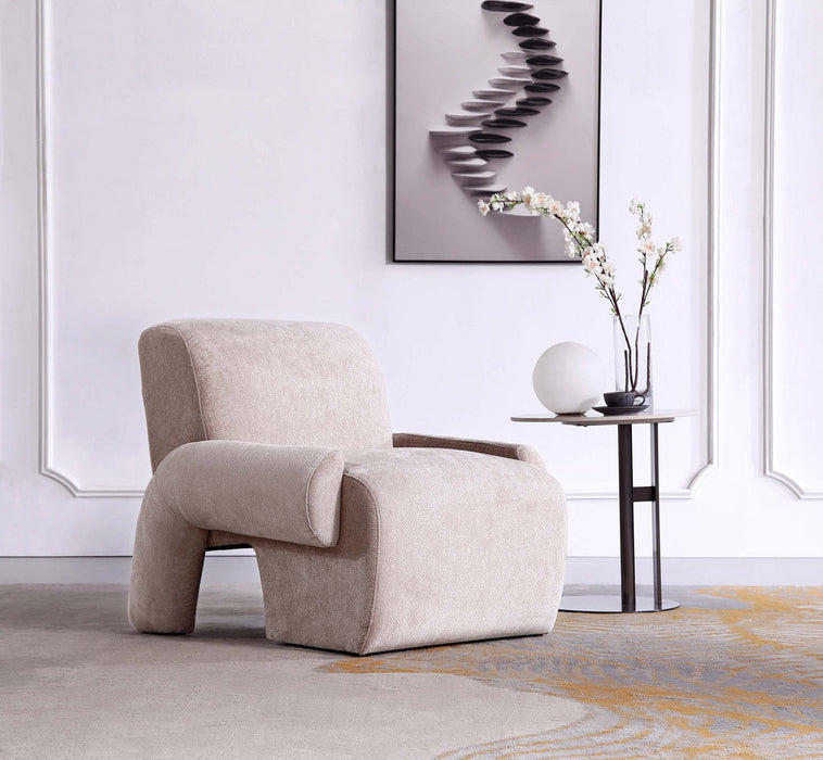 Verandah Mid-Century Modern Chenille Lounge Chair in Beige 