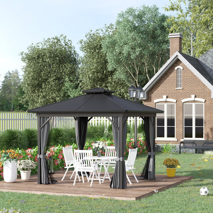 Outsunny 10' X 10' Hardtop Gazebo, Aluminum Frame Garden Sun Shelter With Double Tier Metal Roof, Mo