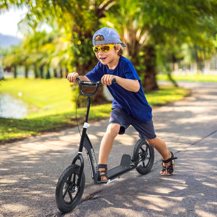 Homcom Kids Scooter Street Bike Bicycle For Teens Ride On Toy W/ 12'' Tire For 5-12 Year Old Black