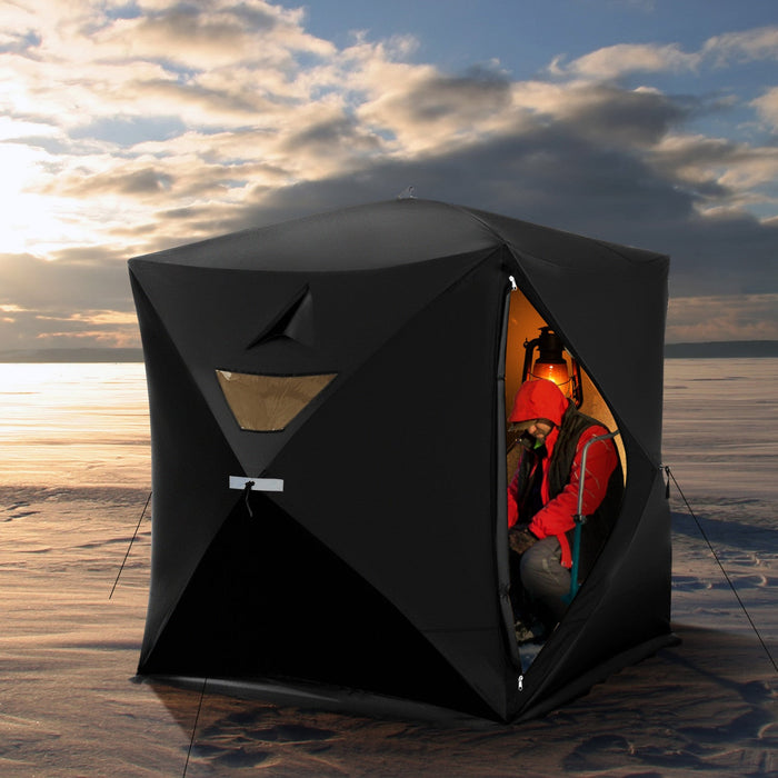 Outsunny 2-4 Person Pop-up Ice Fishing Tent Portable Ice Fishing Shelter With Windproof Windows And 