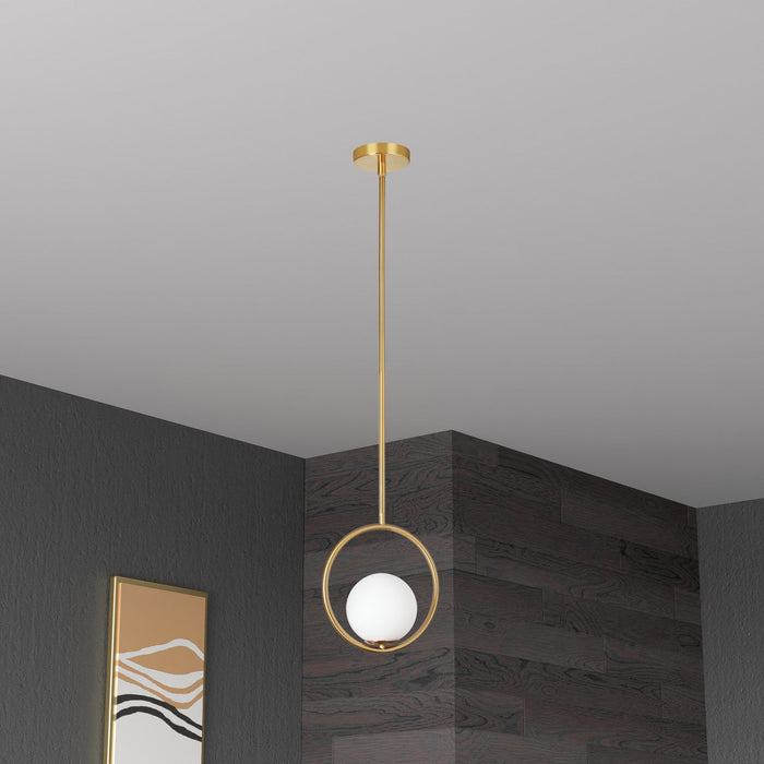 Dainolite Adrienna 10\" 1 Light Pendant Aged Brass Finish White Opal Glass Lamp