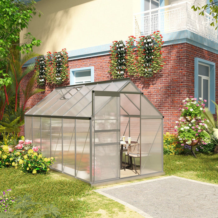 Outsunny 12' X 6' Aluminum Greenhouse Polycarbonate Walk-in Garden Greenhouse Kit With Adjustable Ro