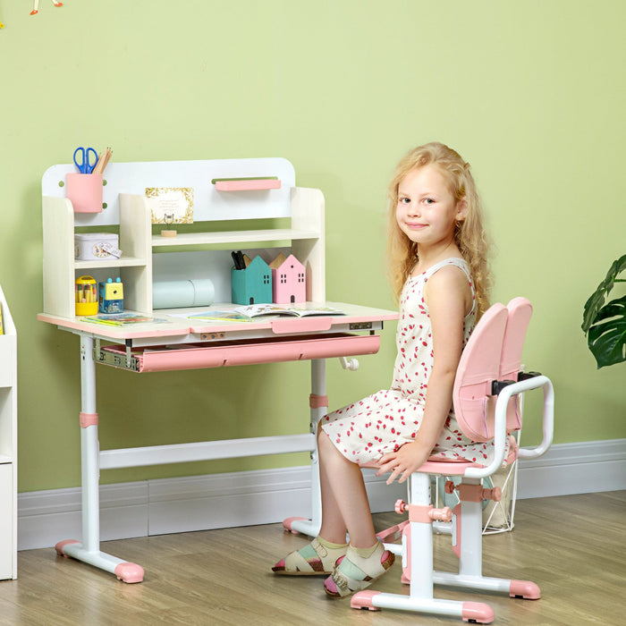 Qaba Kids Desk And Chair Set, Height Adjustable Student Writing Desk & Chair With Adaptive Seat Back