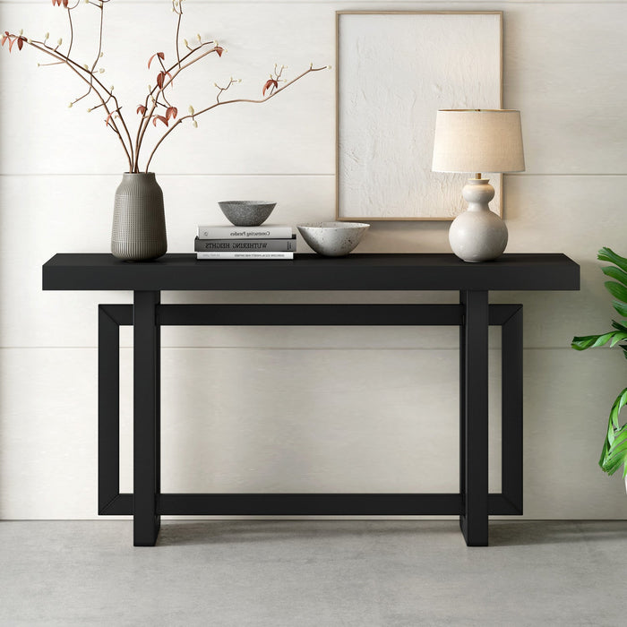 Ethan 59.1'' Triple Rectangle Design Painted Entryway Table with Pine Wood Legs,Black Sofa Table  