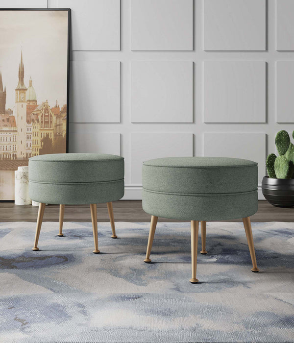 Bailey Mid-Century Modern Upholstered Accent Ottoman in Sage Green - Set of 2 