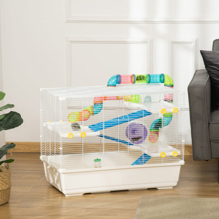 Pawhut 31\" Large Hamster Cage, Small Animal House, Multi-storey Gerbil Haven, Tunnel Tube System, Wi