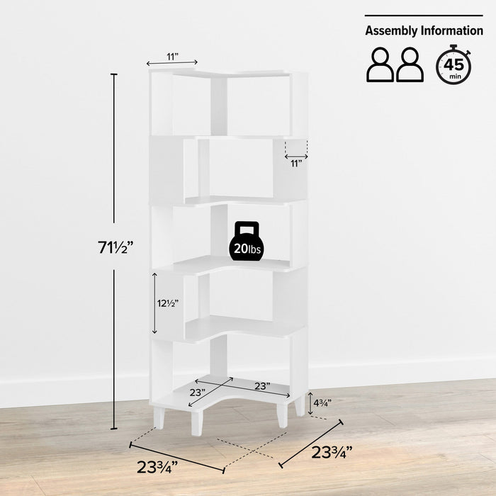 Prepac Nordik Corner Bookcase - White