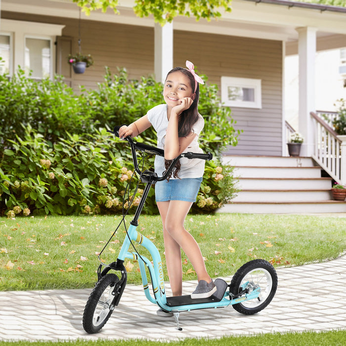 Aosom Youth Kick Scooter With 12'' Inflatable Rubber Wheel, Teens Scooter For Kids 5+ Year Old With 