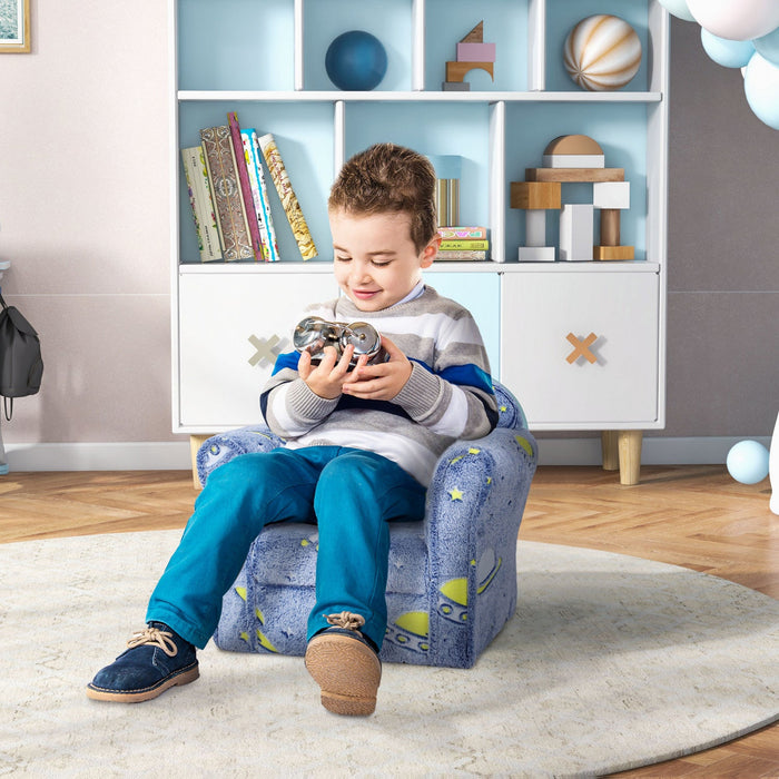 Qaba Toddler Chair, Kids Chair With Luminous Universe Design, Wooden Frame, Kids Sofa For 18-36 Mont