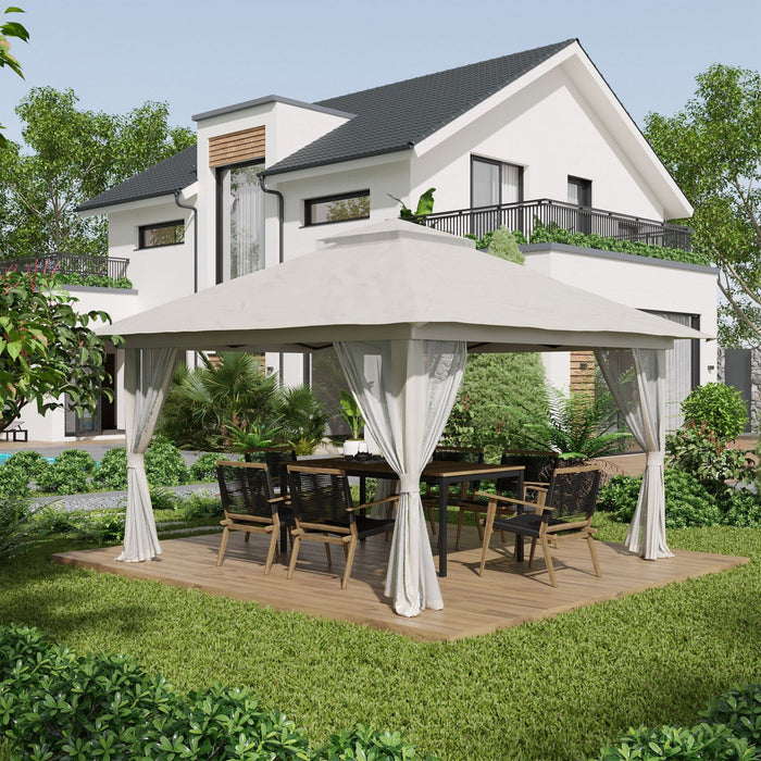 Outsunny 13' X 13' Pop Up Canopy With Mesh Sidewalls, Easy Up Canopy Tent Shelter With 2-tier Roof, 