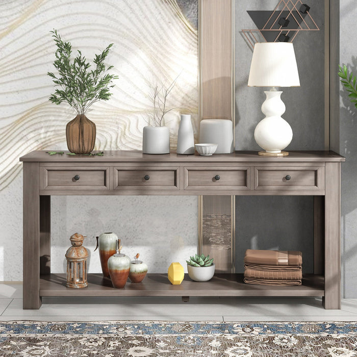 Gracie Solid Wood Console Table With Drawers And Shelf - Grey Wash 